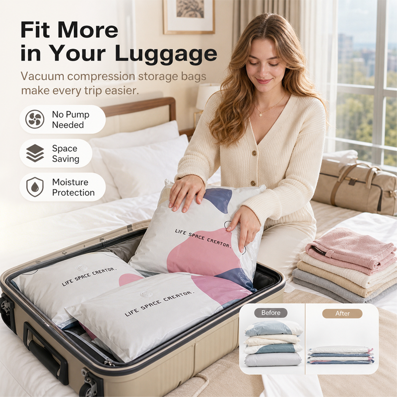 🥳2026 HOT SALE🥳💞50K+ SOLD!Doryma® No‑Pump Vacuum Storage Bags – Press & seal, no pump needed. Saves 80% space, keeps clothes dry & dust‑free. Perfect for bulky bedding & off‑season gear. 🛏️🗄️