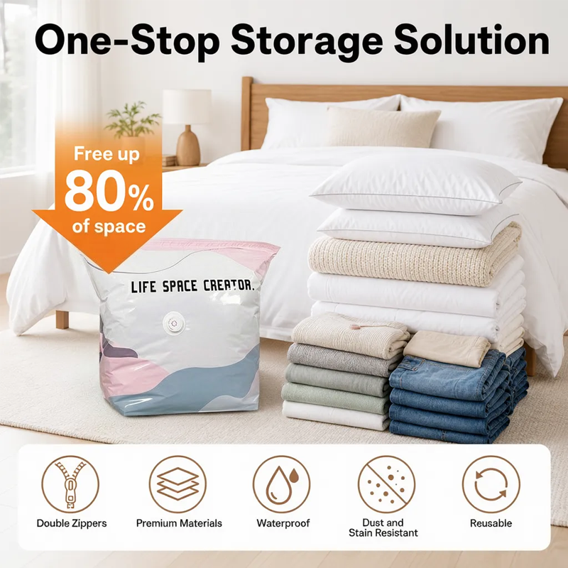 🥳2026 HOT SALE🥳💞50K+ SOLD!Doryma® No‑Pump Vacuum Storage Bags – Press & seal, no pump needed. Saves 80% space, keeps clothes dry & dust‑free. Perfect for bulky bedding & off‑season gear. 🛏️🗄️