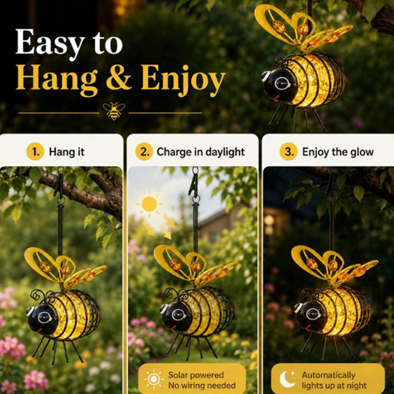 🐝Hanging Bee Light – Warm Amber Glow, Flicker-Free, Perfect for Garden Parties – Spread Joy Day and Night 🌞🌜